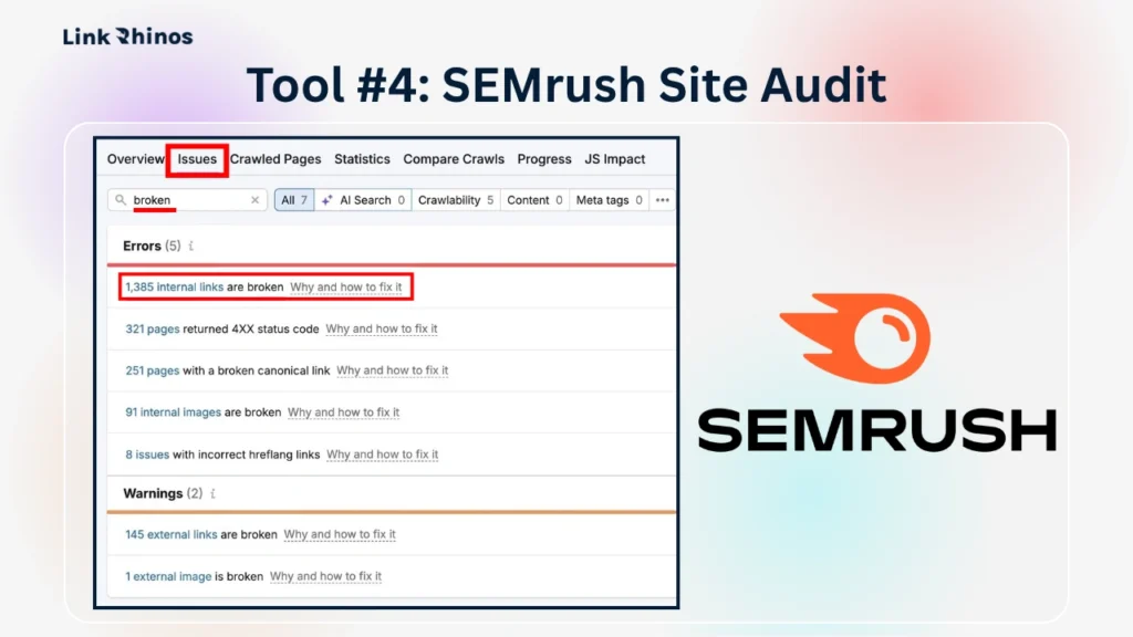 Tool #4 SEMrush Site Audit