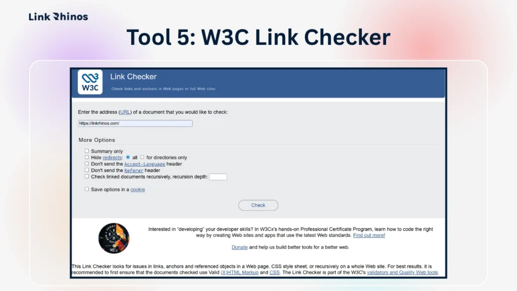 Tool 5: W3C Link Checker