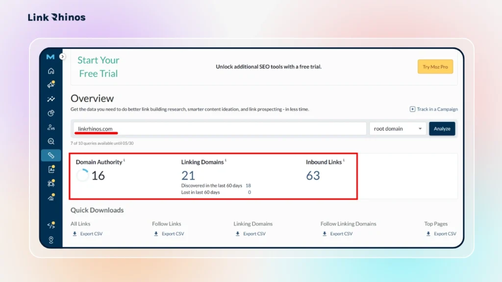 Moz Link Explorer-result 